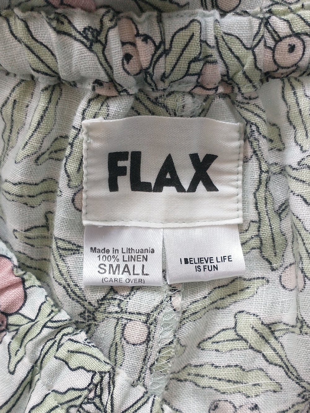 FLAX Pants Pastel Floral Print  Ruffle Hem Linen Size Small - Picture 4 of 5